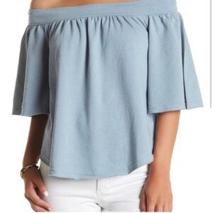 Elodie GRAY Terrycloth Off The Shoulder Flowy Blouse Size Small